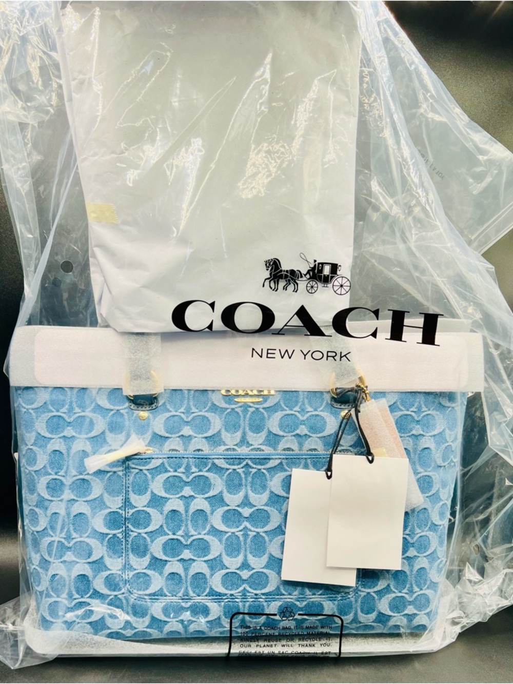 COACH Station Tote Bag In Signature Denim with Leather Straps - NWT - Picture 10 of 10